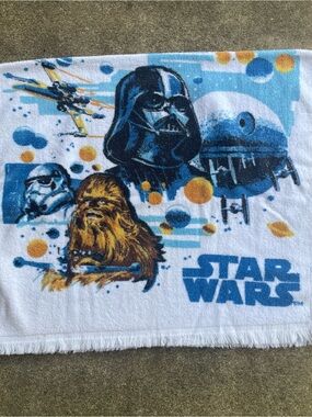 VTG 70's RARE Blue Star Wars Darth Vader Han Solo Bath Beach Towel 42x25